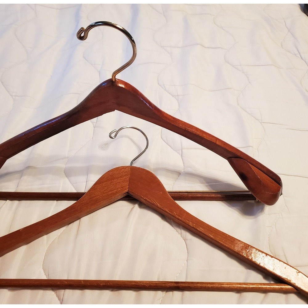 6‎ Vtg Walnut Tone Wood Hangers 2 Suit w/Trouser Bar Jacket Pants Clothes Horse - Picture 3 of 5